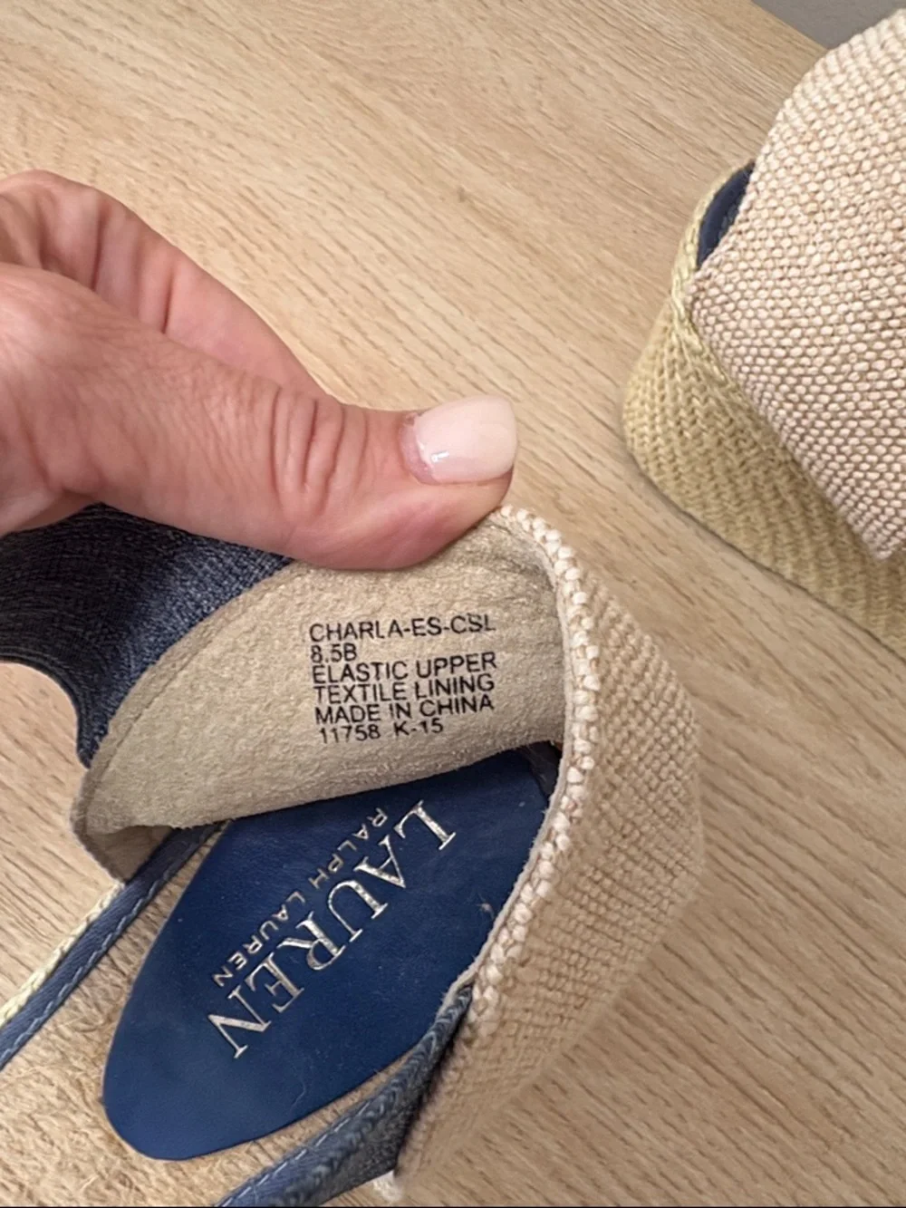 Lauren Ralph Lauren Charla denim blue canvas wedge‎ espadrille sandals size 8.5